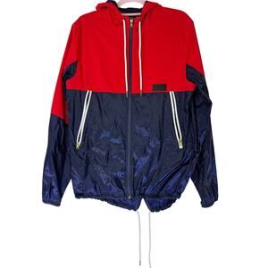 Under Armour Navy Blue & Red Loose Fit Hooded Lightweight Rain Jackets Size M